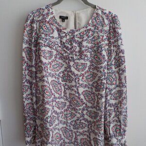 Talbots Blouse - Long Sleeve Paisley - White, red, blue - Lined - Medium (560)